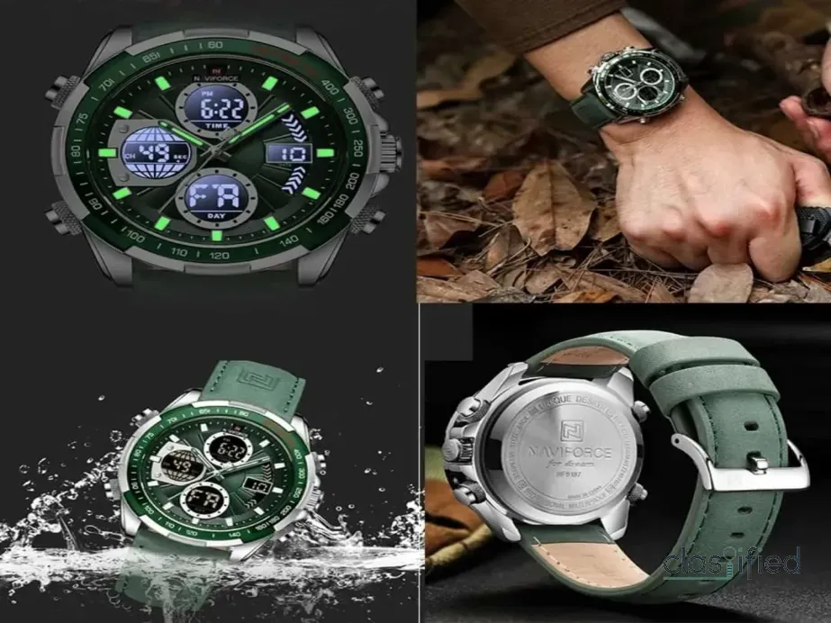 NAVIFORCE Analog Digital Military Men Leather Watch
