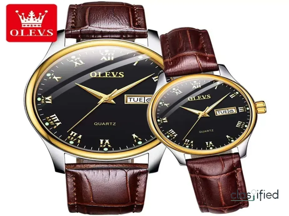 OLEVS Couple Leather Straps Wrist Watches