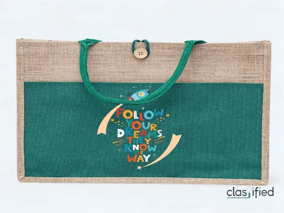 Personalized Green Jute Tote Bag