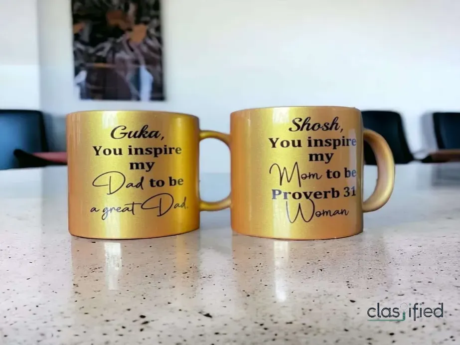 Realistic Gold and White Coffee Mugs