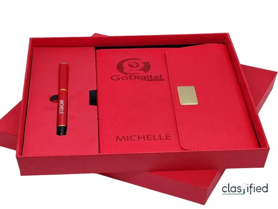 Customizable Red Executive Notebook + Pen