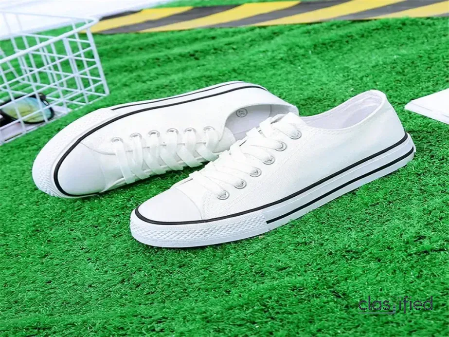 Canvas Sneakers Low Top Lace Up Unisex Fashion Comfortable Shoes (White)