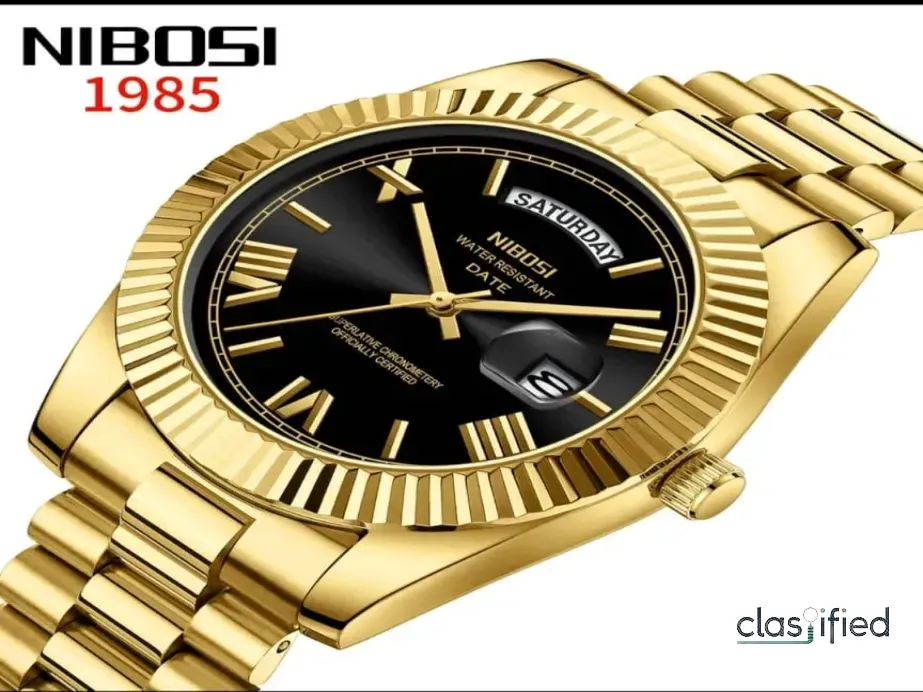 Simple Calendar Display Gold Strap Quartz Watch for Men