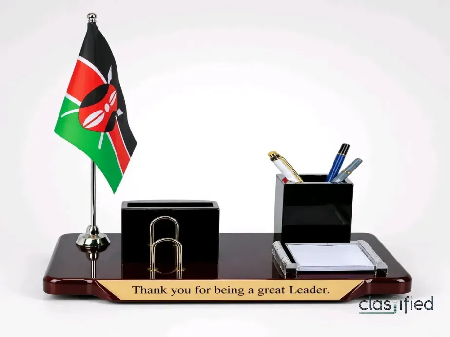 Branded Wooden Desk Organizer with Kenyan Flag