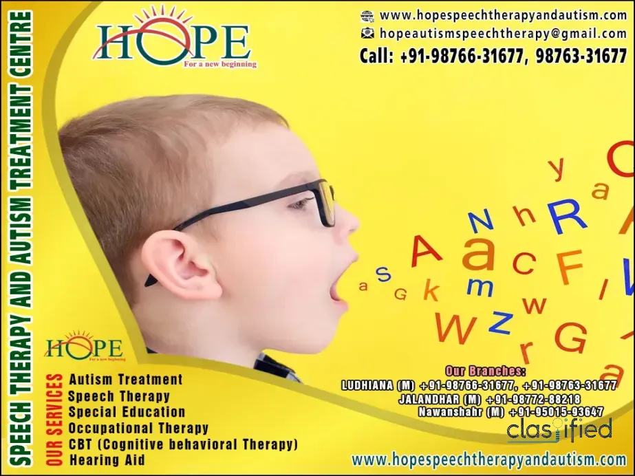 Hope Centre for Autism Treatment, Speech Therapy, Hearing Aid Centre for Kids & Children in Ludhiana Punjab, Dera Bassi, Mohali, Amritsar, Jalandhar, Nawanshahr, GuruGram, Kolkata, Nabha https://www.hopespeechtherapyandautism.com +91-98766-31677, +91-98763-31677