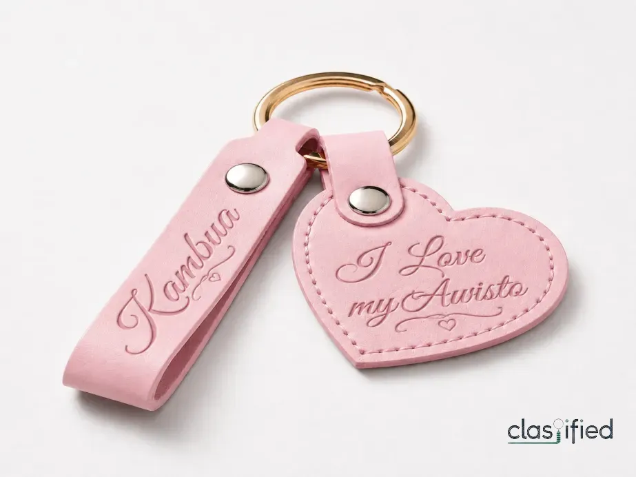 Custom Engraved Heart & Strap Key Ring