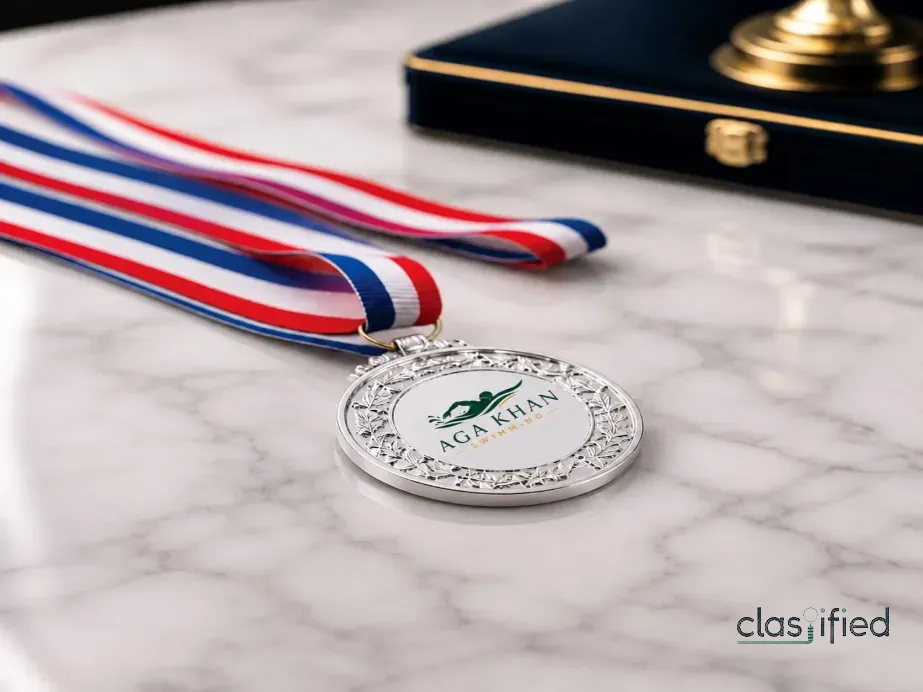 Premium Silver Award Medal with Red, White & Blue Neck Ribbon