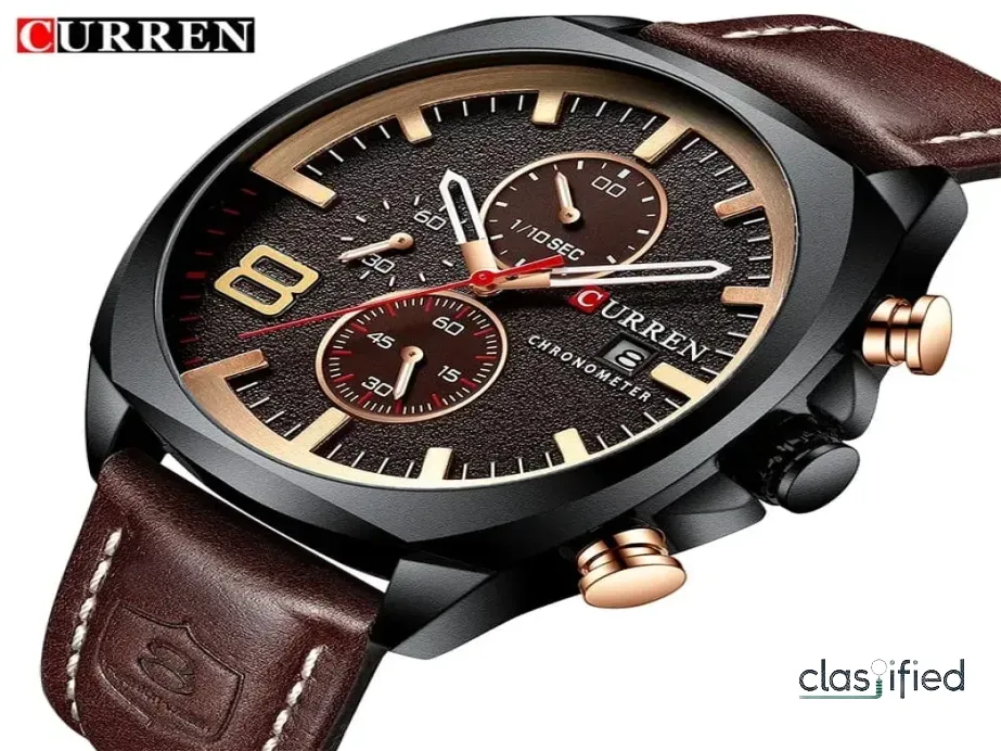 CURREN Mens Leather Strap Classic Stainless Steel Water Resistant Chronograph Date Analog Quartz CURREN Watch